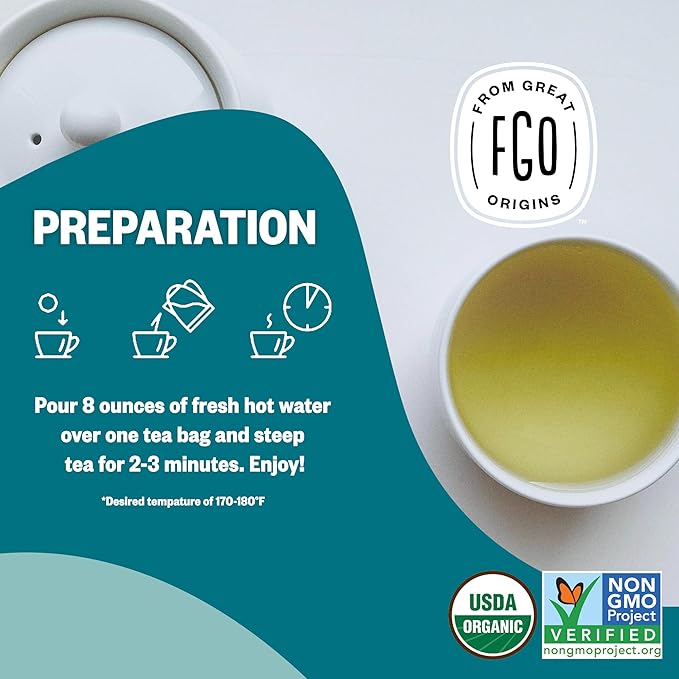 FGO Organic Sencha Green Tea, Eco-Conscious Tea Bags, Resealable Bag, Sourced - Image 5