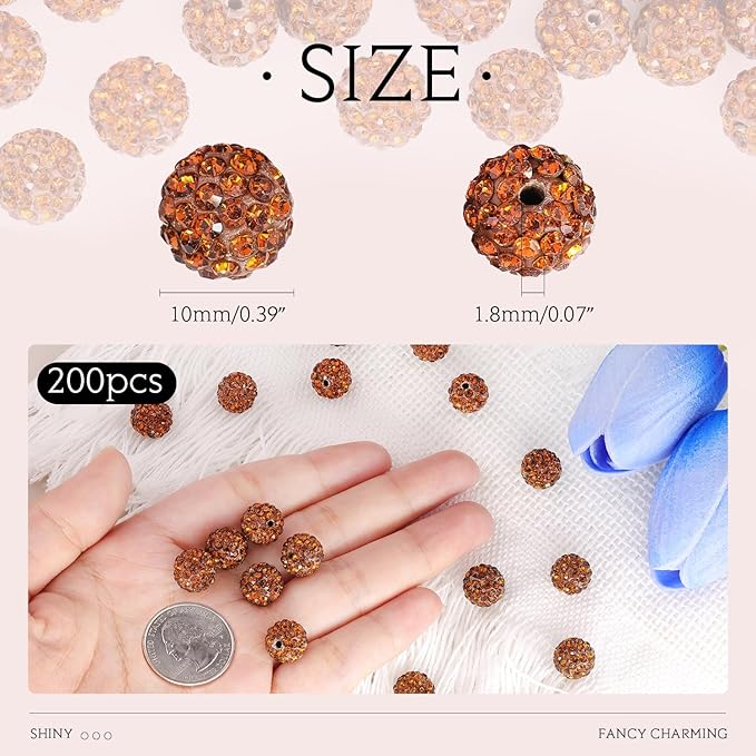 200pcs 10mm Brown Rhinestone Beads - Image 2