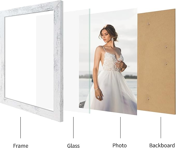 8.5x11 Picture Frame Set of 4, Distressed White Certificate Frame - Image 3