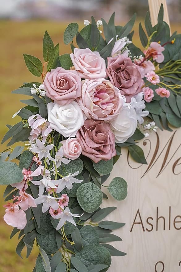 ponatia Small Wedding Arch Flowers, Artificial Dusty Rose Flowers - Image 5