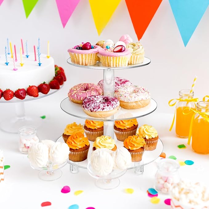 3 Tiers Round Cupcake Stand, Acrylic Cake Tower Stand Holder Macaron Display - Image 4