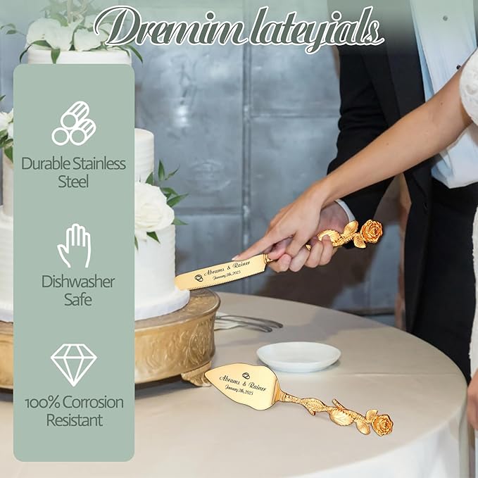 HJX Personalized Wedding Cake Knife and Server Set - Image 5
