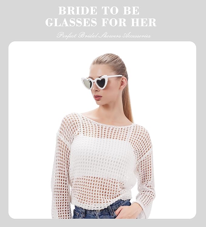 Bride Sunglasses for Bachelorette White Heart Glasses for Bride to Be Gift - Image 2