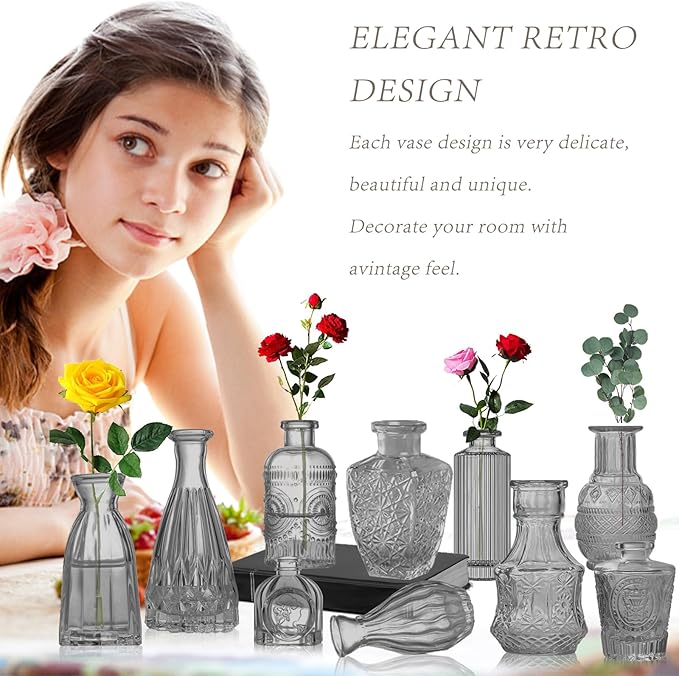 Dark Gray Bud Vases Set, Small Flower Design - Image 5