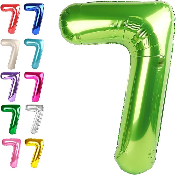 Digital Number 7 Light Green Birthday Balloon 40 Inch, Foil Balloons by Upgesy