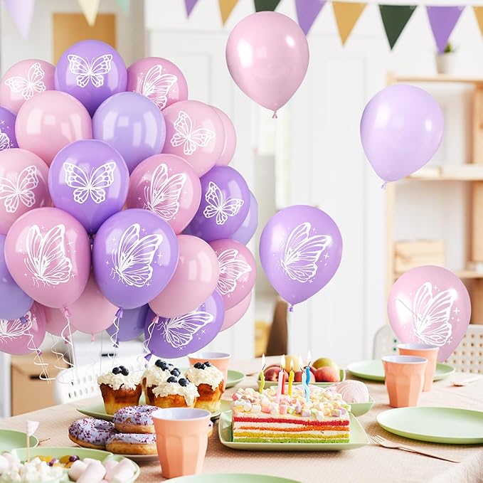 Maca Pink Purple Butterfly Printed Balloons - Image 6