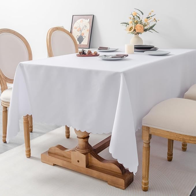 Rectangle White Tablecloth 60 x 84 Inch Polyester Fabric Washable Table Cloth - Image 2
