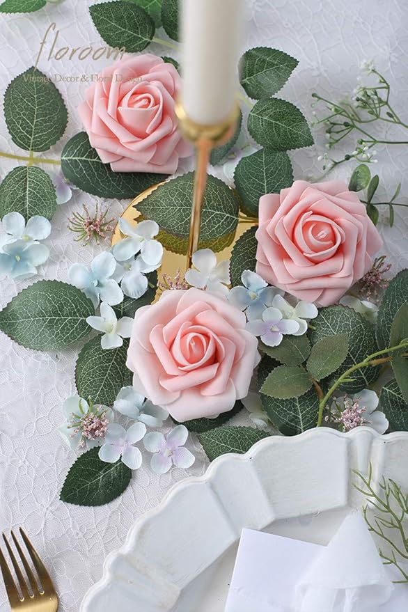 Floroom Artificial Flowers 25pcs Real Looking Blush Heirloom Foam Fake Roses - Image 4