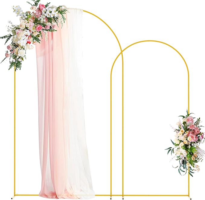 Wokceer Wedding Arch Stand 2 Set 8FT, 6.6FT Gold Metal Arch Backdrop Stand by Wokceer