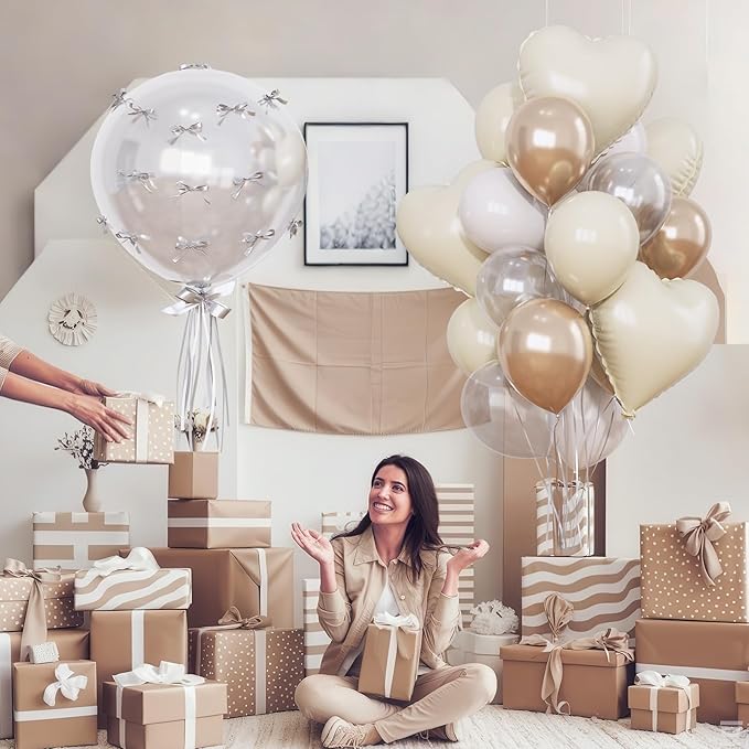 Cream White and Gold Balloons Beige Heart Balloon as Engagement Party - Image 6
