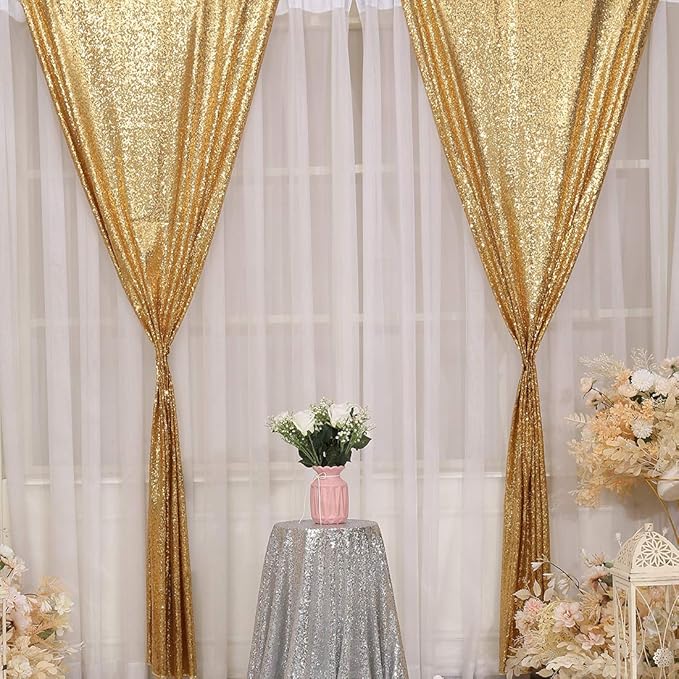 SquarePie Sequin Curtain 2 Panels 2FT x 8FT Gold Backdrop - Image 4