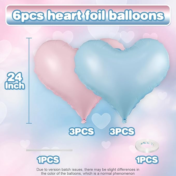 Pink Blue Heart Balloons, 24Inch Large Pink Heart Foil Balloons - Image 2