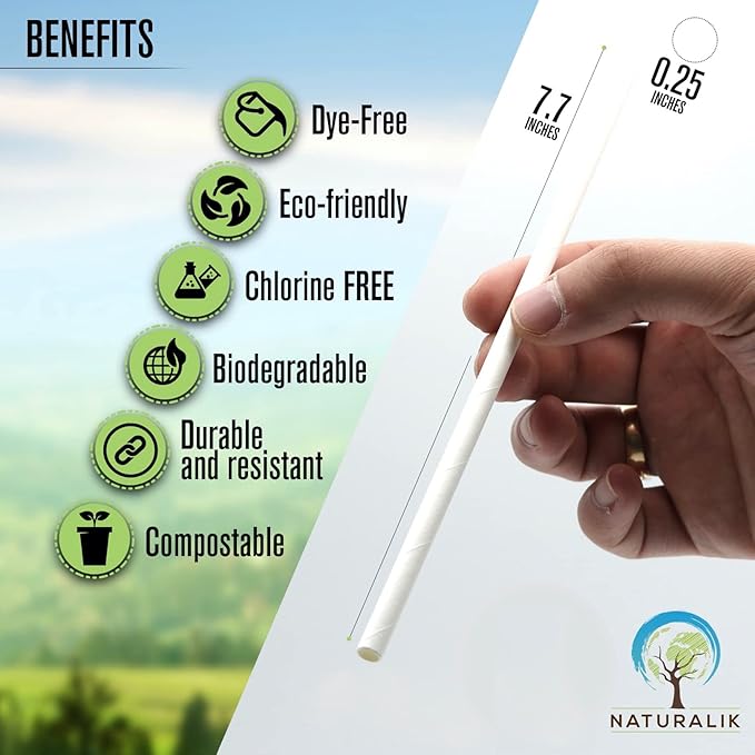 300/1000-Pack Extra Durable White Paper Straws Biodegradable- Premium - Image 2