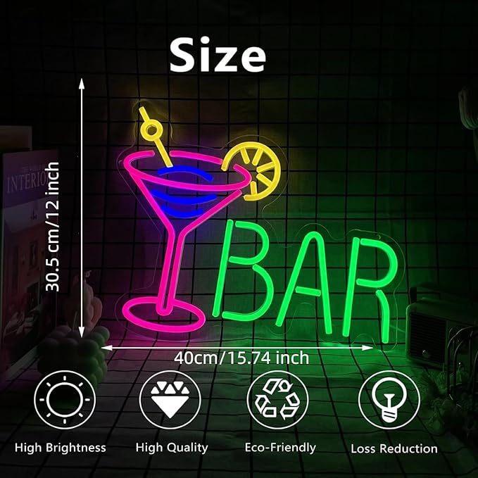 Neon Bar Sign USB-Powered Pink Bar Wall Decor - Image 3