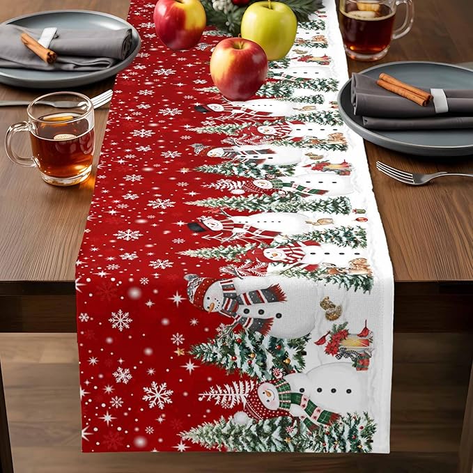 Christmas Snowman Cotton Linen Table Runner - Image 7