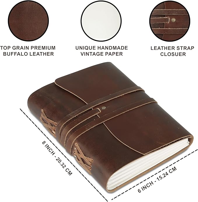 Dark Tan Leather Journal 8x6 | Handmade Vintage Notebook - Image 3