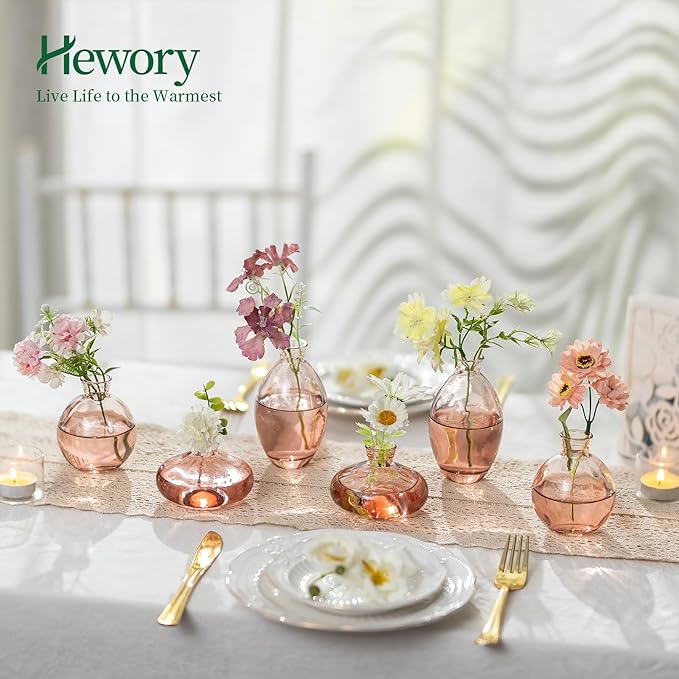 Hewory Glass Bud Vases for Centerpieces: Set of 12 Cute Pink Small Vases - Image 2