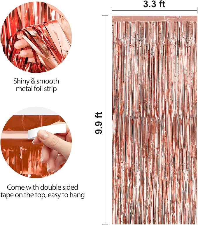 Crosize 7 Pack 3.3 x 9.9 ft Rose Gold Foil Fringe, Streamer Backdrop Curtains - Image 2