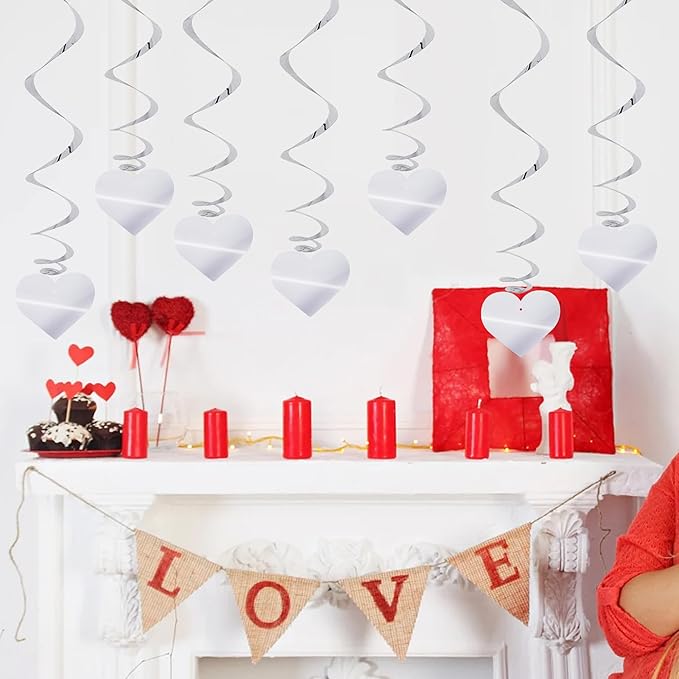 BEISHIDA Happy Valentine's Day Hanging Swirls Valentine's Decorations Silver - Image 4