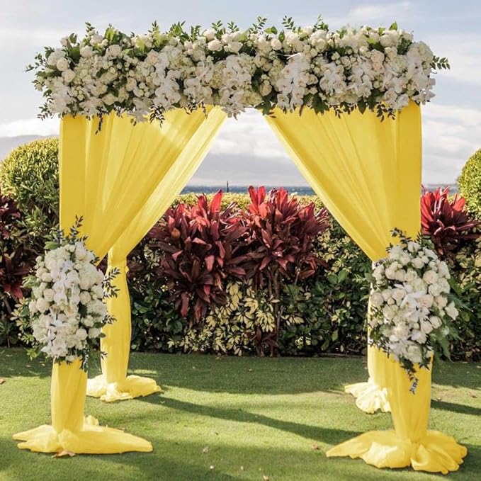 Wedding Arch Draping Fabric 2 Panels 30'' x 18FT Yellow Sheer Chiffon Arch - Image 5