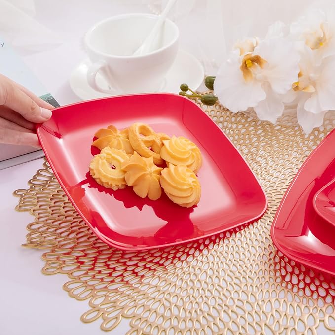 PULOTE 60PCS Red Square Plastic Plates - Image 5