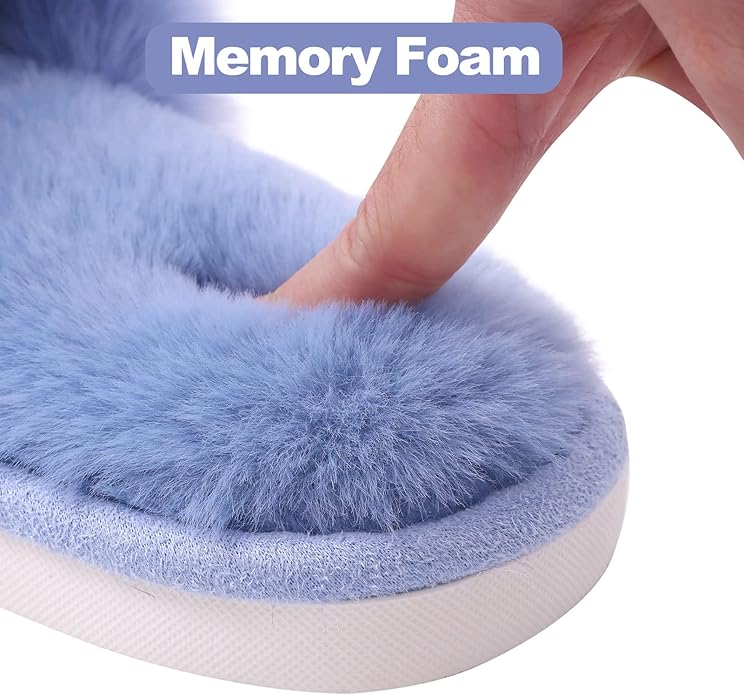 Evshine Women's Fuzzy Slippers Cross Band Memory Foam House Slippers Open Toe - Image 5