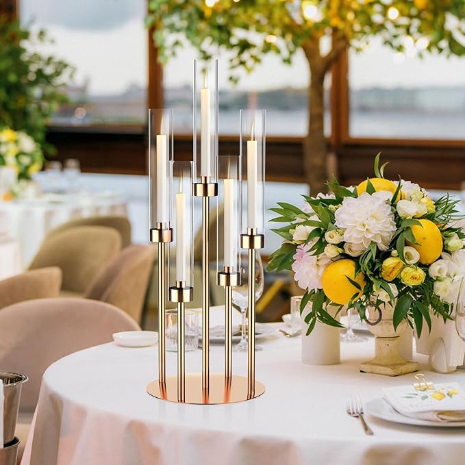 5 Arm Gold Candelabra Centerpieces - Image 6