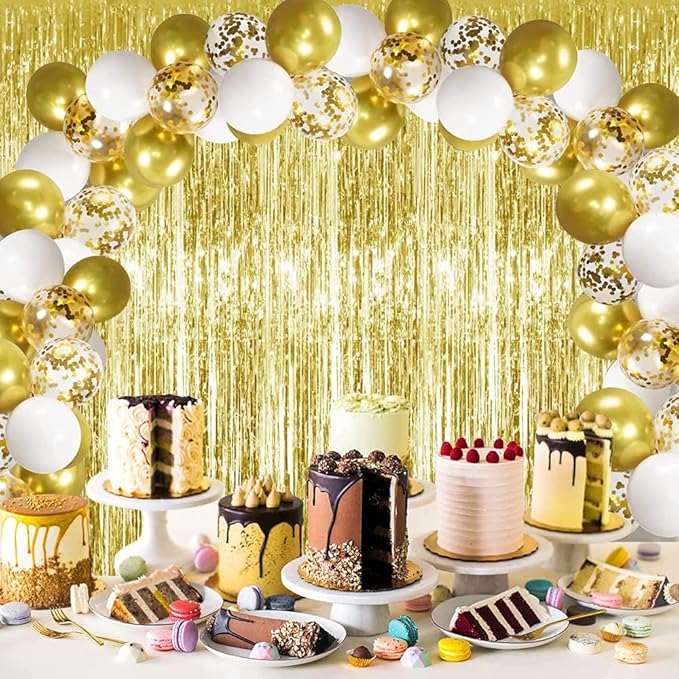 3Pcs Gold Metallic Tinsel Foil Fringe Curtains, 3.28ft x 6.56ft Gold Photo - Image 5
