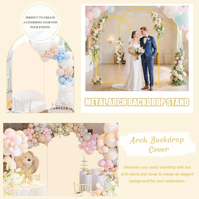 Wedding Arch Backdrop Stand and Beige Arch Cover Set of 3 Metal Arch Stand - Image 7