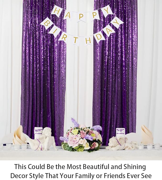ShinyBeauty Sequin Backdrop Curtains 4 Panels Purple 2FTx8FT Sequin Fabric - Image 4