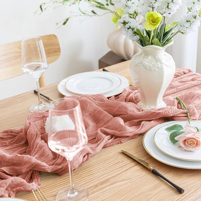 Asee'm 4pcs Cheesecloth Table Runner 120 Inches Dark Rose Boho Gauze Cheese - Image 5
