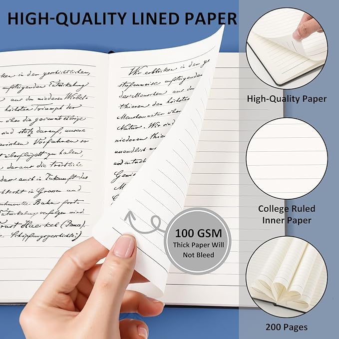 Lined Journal Notebook for Women Men, 200 Pages A5 Hardcover Leather Journals - Image 4