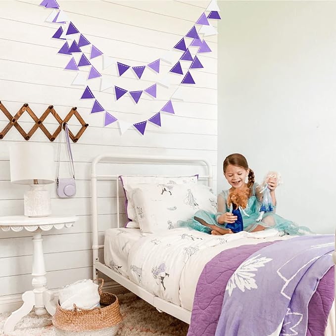 Purple Party Decorations Ombre Lavender Felt Hanging Triangle Mini Bunting - Image 6