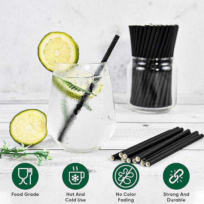 5.75 inch Black Short Paper Straws, Stir Straws - Image 4