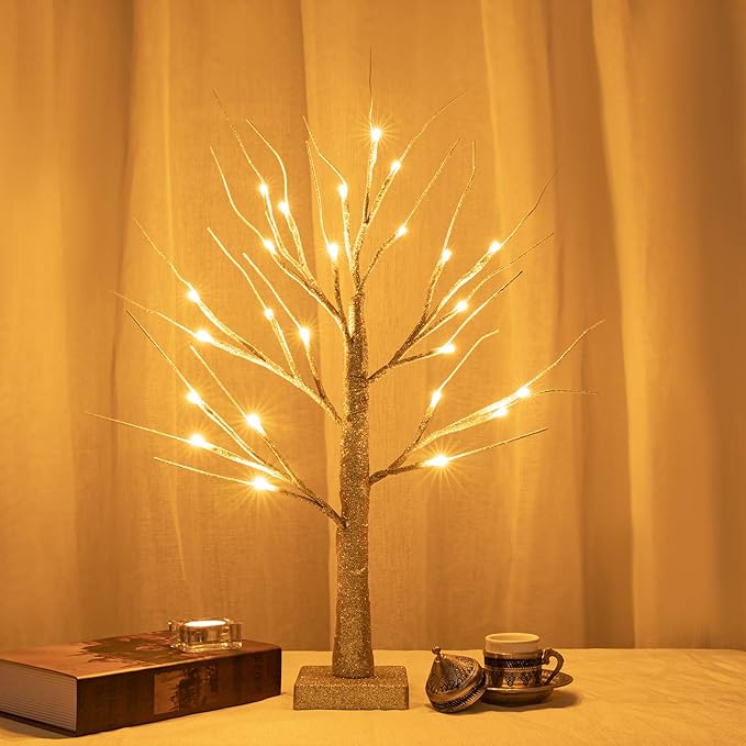 Sunnyglade 2PCS 2Ft 24 LED Birch Tree Light Fairy Tree Bonsai Tree Light Warm - Image 3