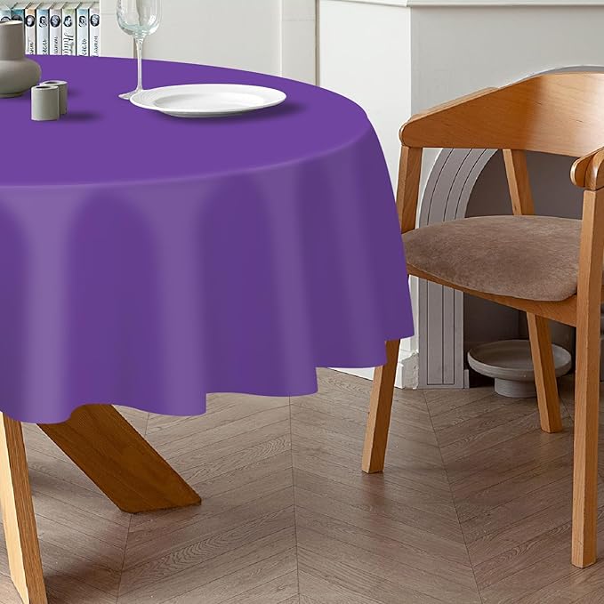 QIKSION Purple Round Tablecloth 3 Pack, 84 Inch Plastic Table Cover Disposable - Image 3