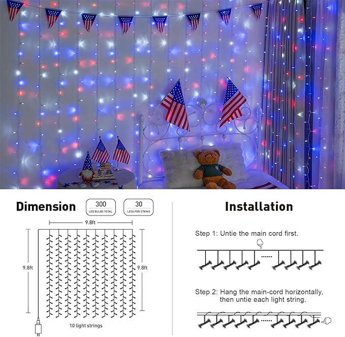 JMEXSUSS 300LED Red White and Blue Lights - Image 5