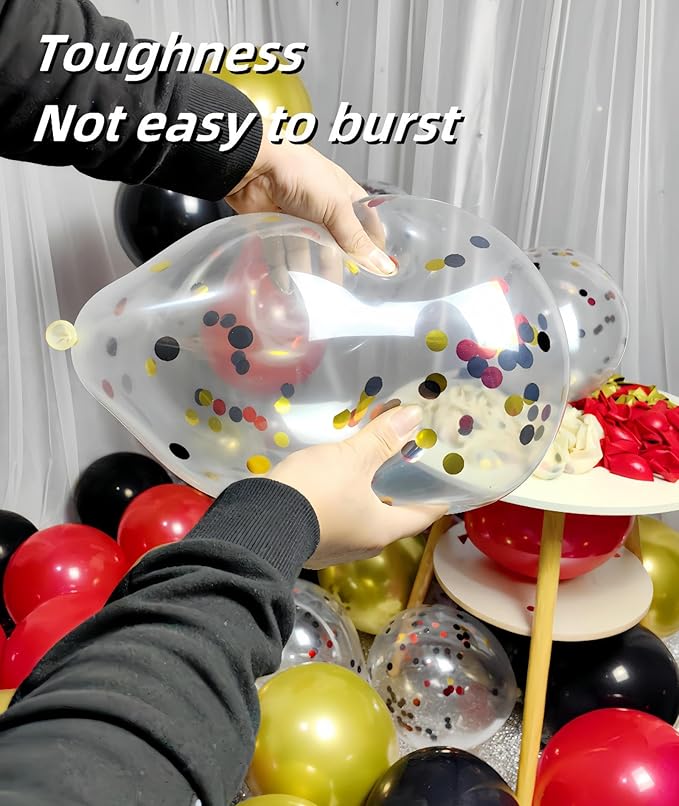 300 Pack Red Black and Gold Balloons 12 Inch Red Black Gold Confetti Balloon - Image 3