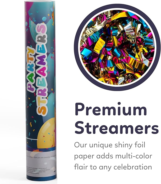 No Mess Streamer Confetti Cannon Party Poppers | 6 Pack | Multicolor Streamers - Image 3