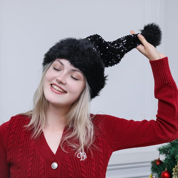 Personalized Sequin Santa Hat for Adults, Xmas Halloween New Year Holiday - Image 4