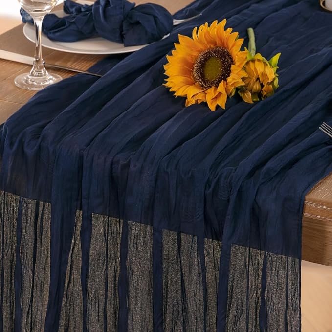 Navy Blue Cheesecloth Table Runner Fall Table Runner Boho Gauze 120 Inches Navy by DeZerlor