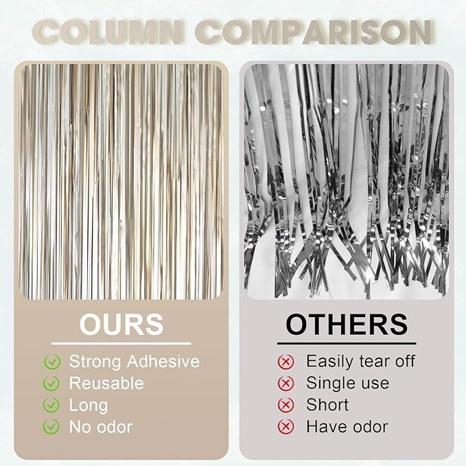 3 Pack 3.3 x 8.2 ft Matte Champagne Foil Fringe Backdrop Curtains, Fringe - Image 4