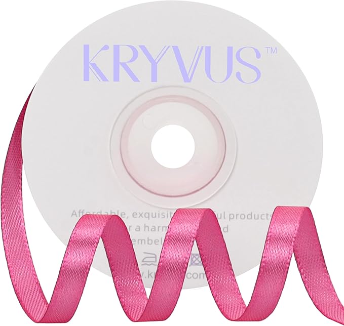 Hot Pink Satin Ribbon 1/4 inch X Continuous 25 Yards, Single Face Polyester by Kryvusribbon