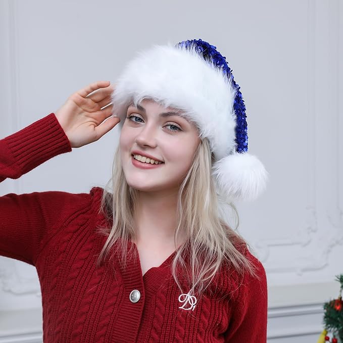Personalized Sequin Santa Hat for Adults, Xmas Halloween New Year Holiday - Image 2