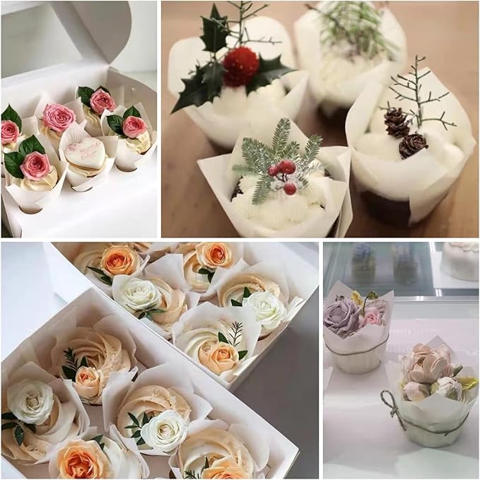 Large size White+Brown Tulip Baking Cups 2-1/4" x 4" Greaseproof paper baking - Image 7