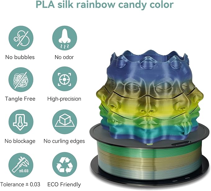 Kingroon Silk PLA Filament 1.75mm Rainbow Color Changing Filament 3D Printer - Image 4
