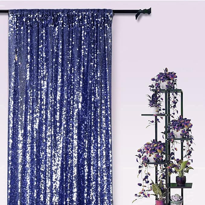 Navy Blue Sequin Backdrop Curtains 1 Panel 10FTx10FT Glitter Navy Blue Photo - Image 2