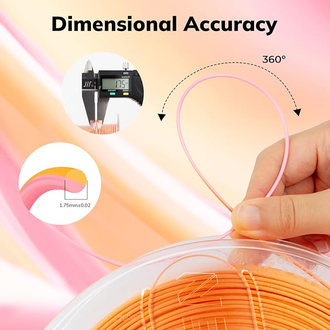 AMOLEN Silk PLA 3D Printer Filament, Dual Color Pink Orange PLA 1.75mm - Image 4