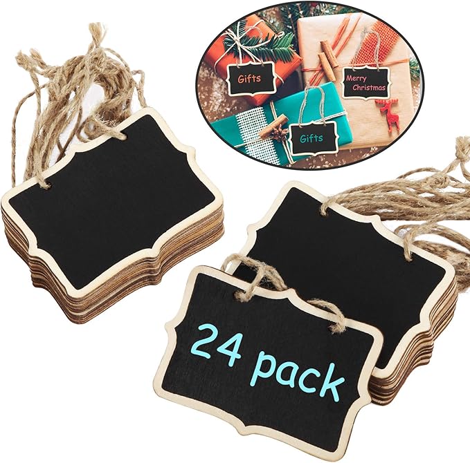 Outus 24 Pcs Mini Chalkboard Signs Bulk Hanging Wood Chalkboard Signs 3.35 x by Outus