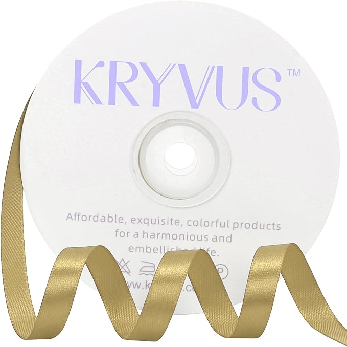 Light Gold Satin Ribbon 3/8 inch X Continuous 50 Yards, Single Face Polyester by Kryvusribbon
